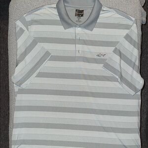 Greg Norman Collection Gray and White Striped Polo Shirt